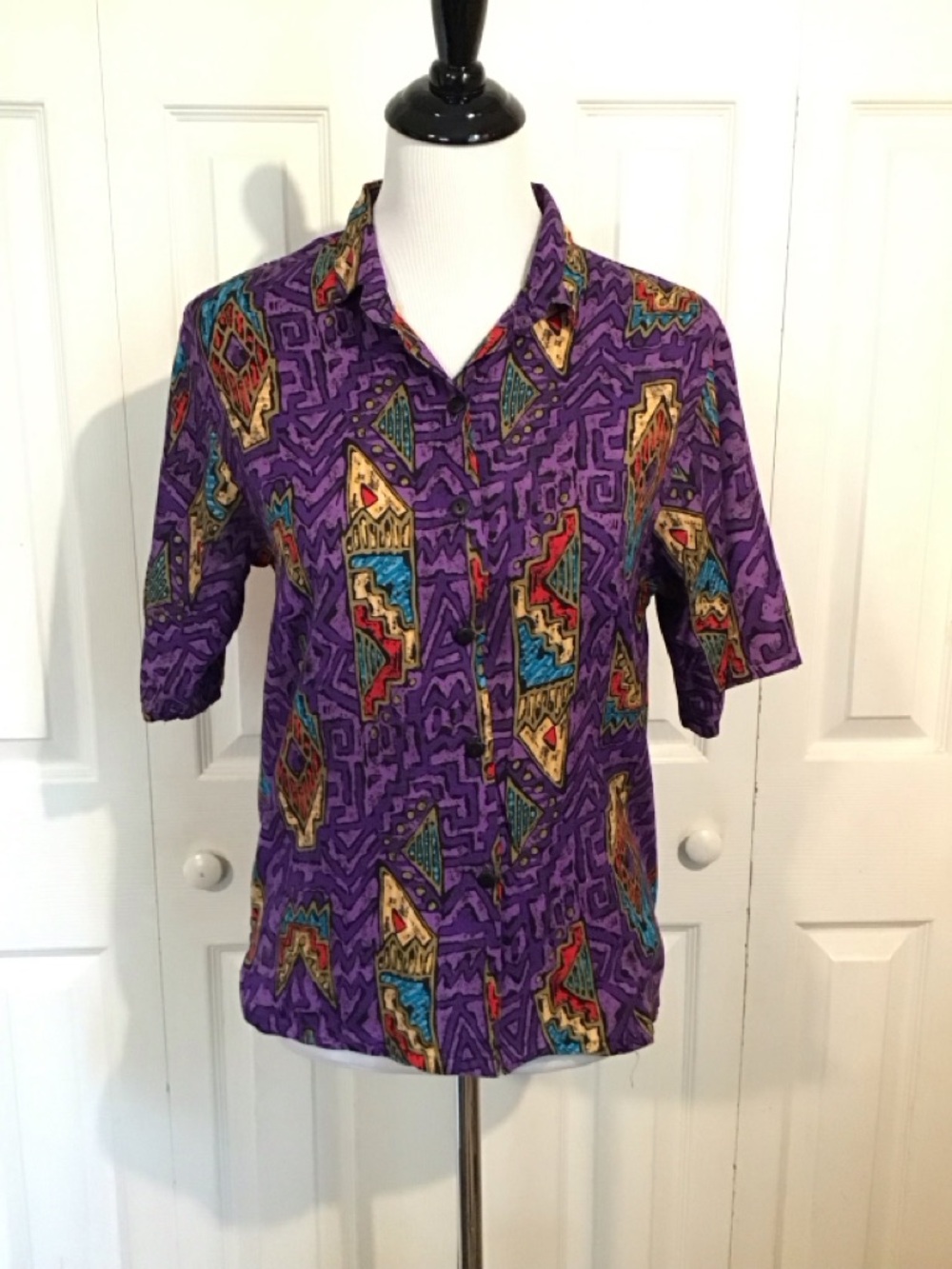 Vintage Tribal Print rayon button up shirt